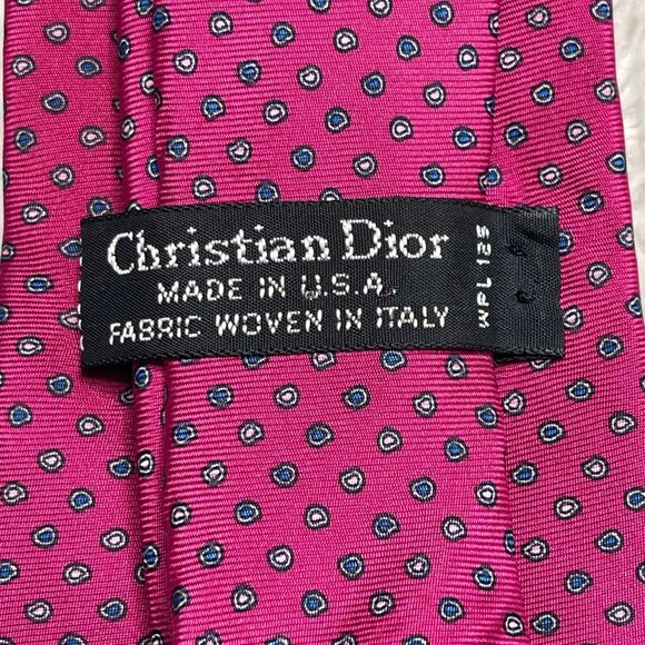 Christian Dior Men's Pink Geometric Paisley Print Tie One Size - Picture 2 of 6